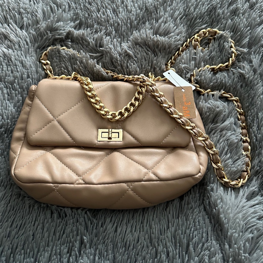 Quilted faux leather handbag chain strap crossbody